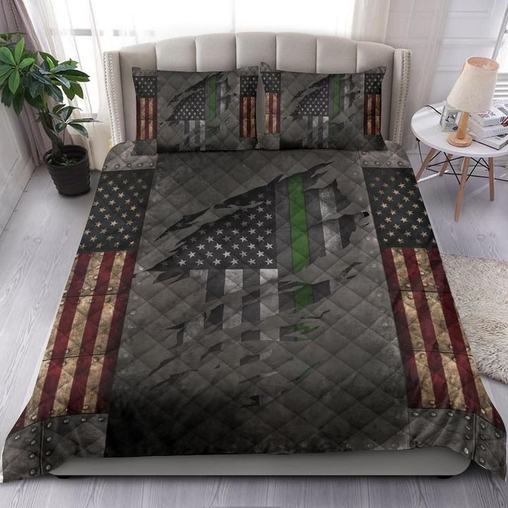 American flag honor military crack iron quilt bedding set