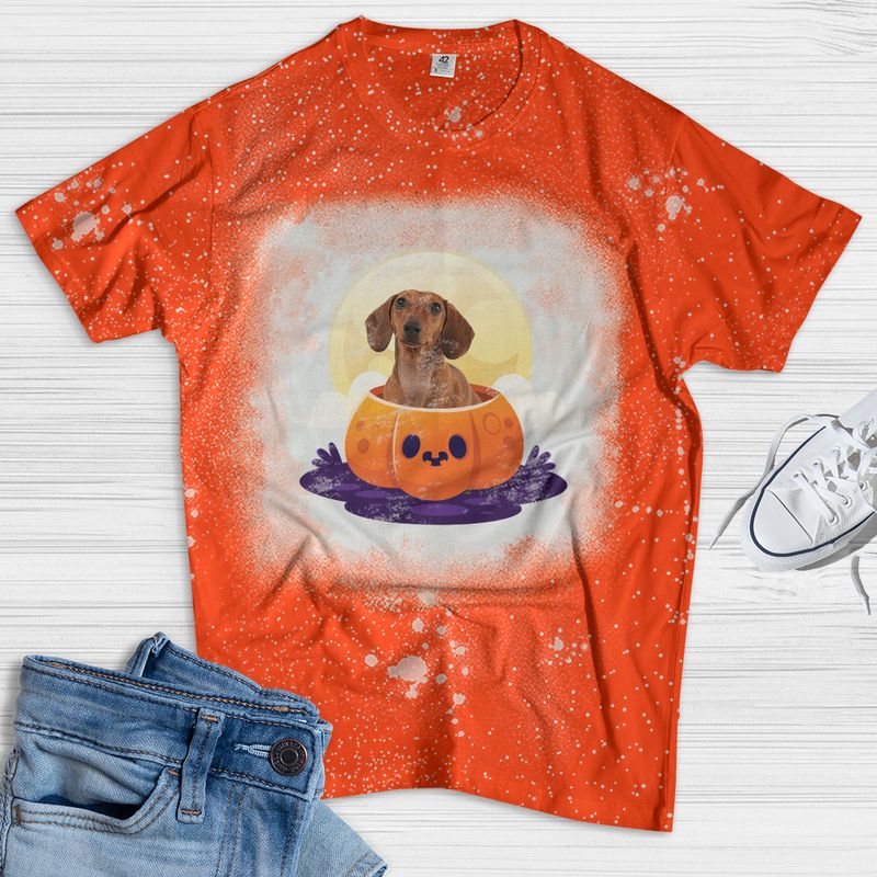 Dachshund In Pumpkin Halloween Bleached Shirt