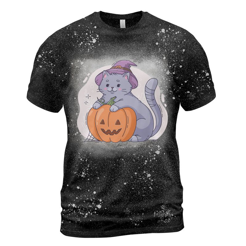 Fat Cat With Pumpkin Halloween Bleach Shirt