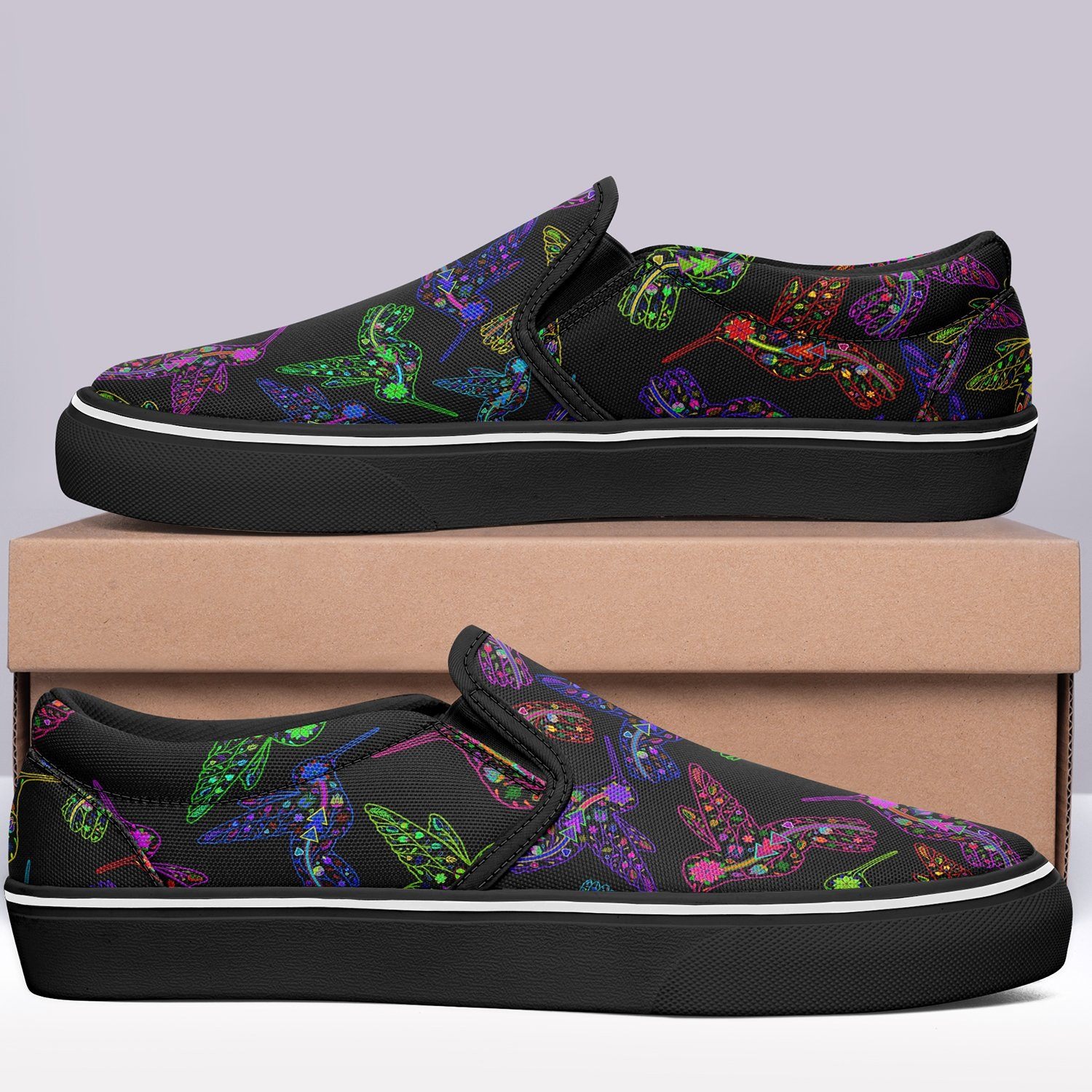 Floral Hummingbird Otoyimm Canvas Slip On Shoes