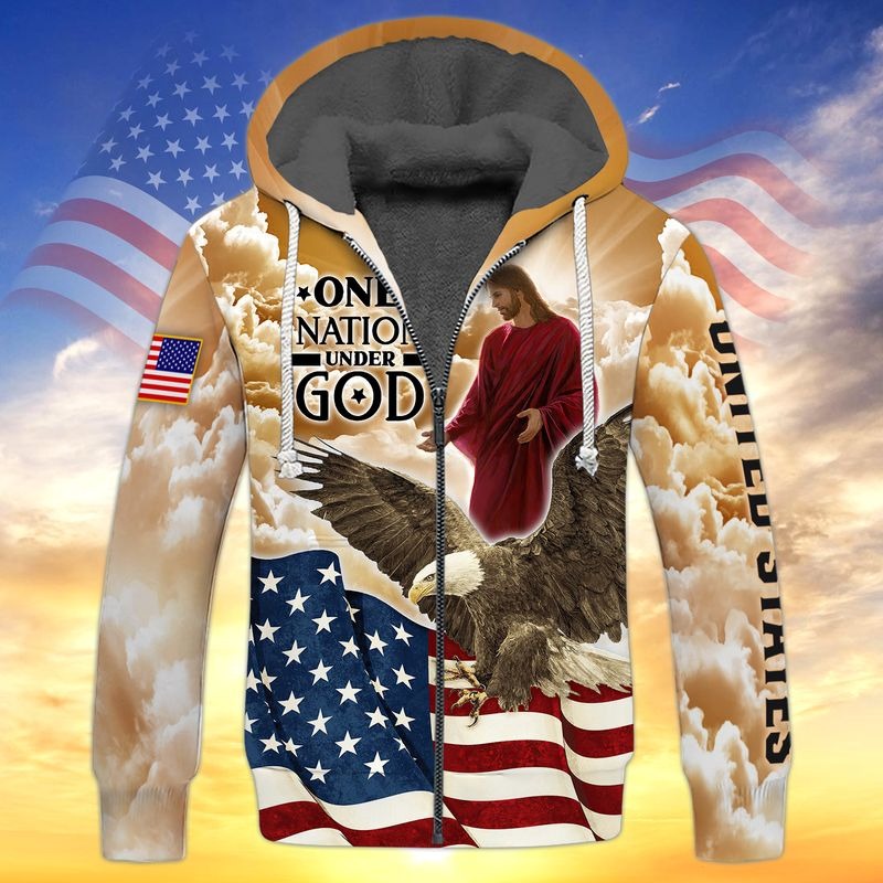 One nation under god US flag 3d full print fleece hoodie