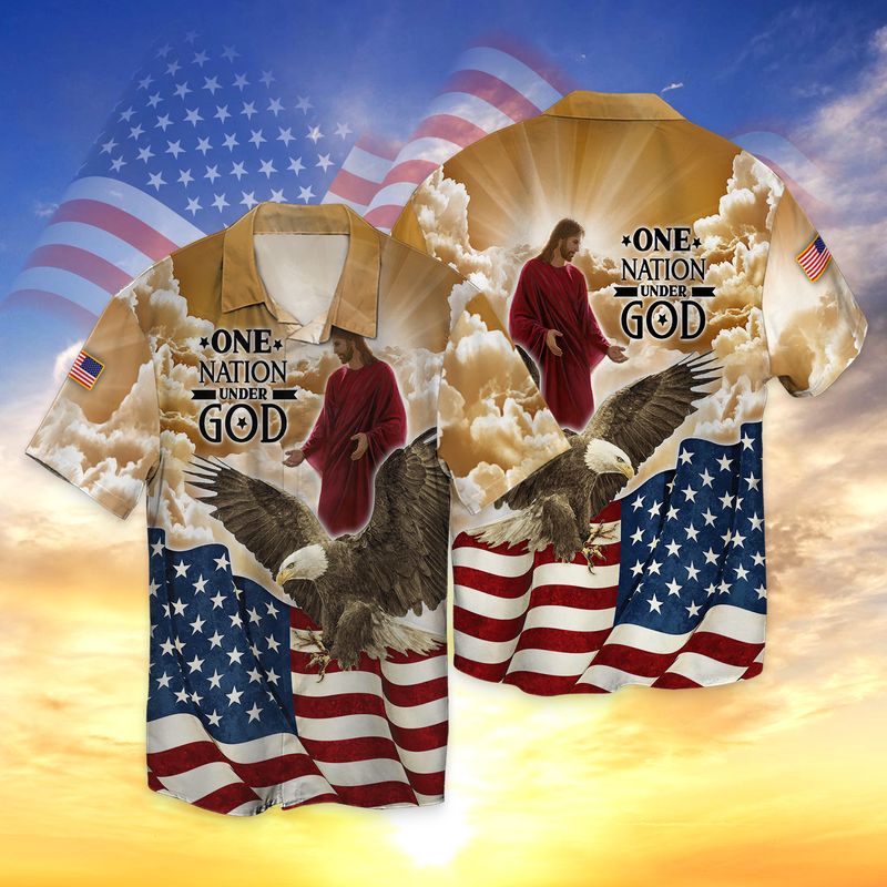 One nation under god US flag 3d full print hawaiian shirt