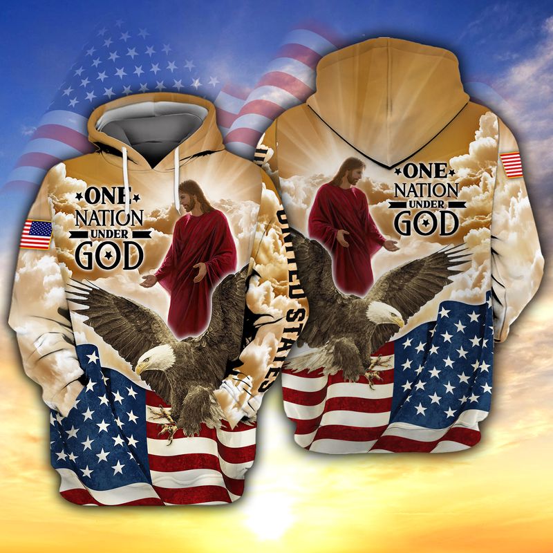 One nation under god US flag 3d full print hoodie