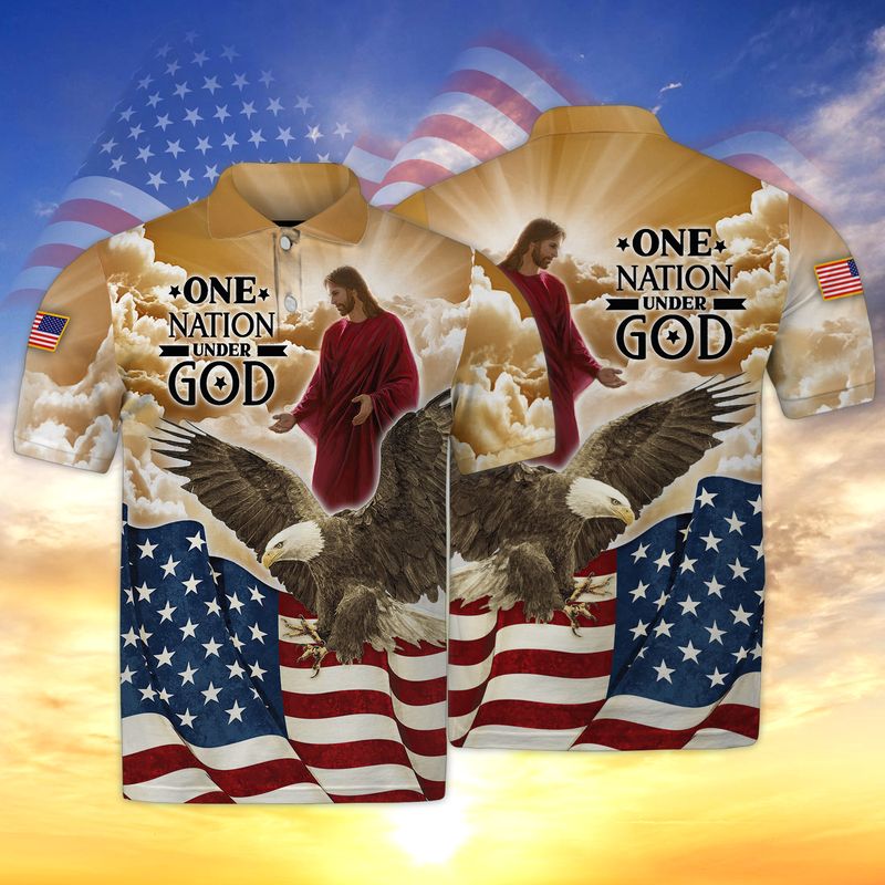 One nation under god US flag 3d full print polo shirt