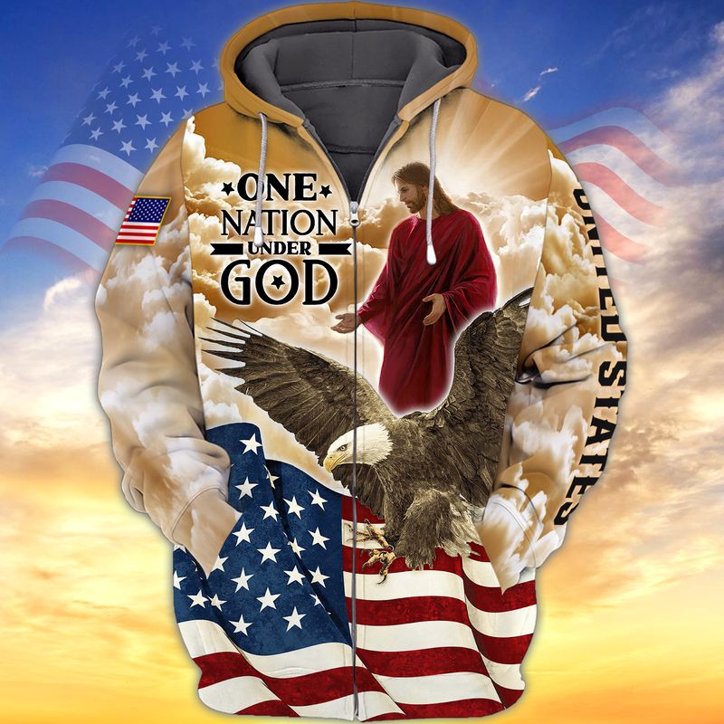 One nation under god US flag 3d full print zip hoodie