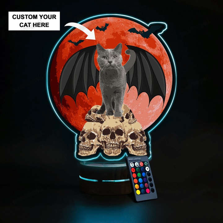 Pesonalized Cat Halloween Custom 3D Illusion Lamp1