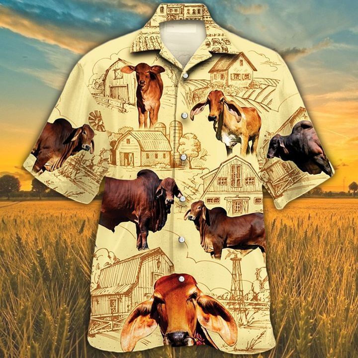Red Brahman Cattle Lovers Farm Hawaii Hawaiian Shirt T210921