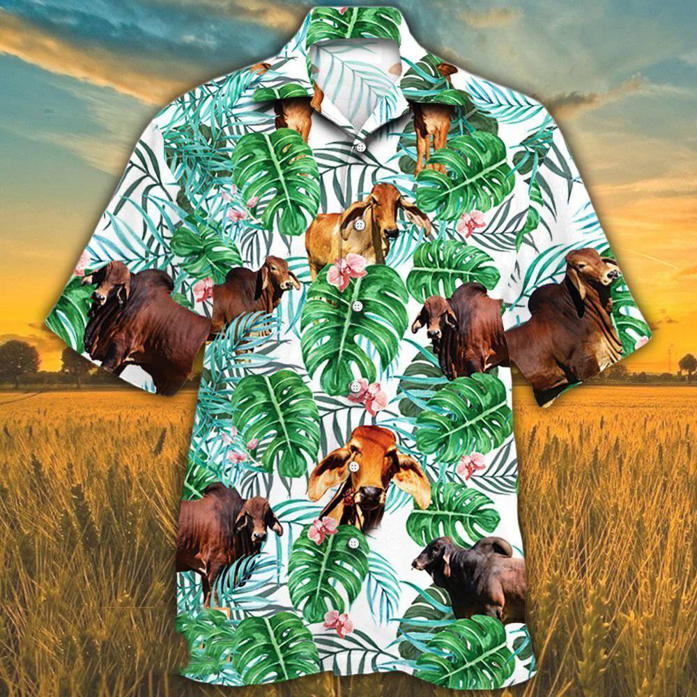 Red Brahman Cattle Lovers Tropical Plant Hawaii Hawaiian Shirt T210921