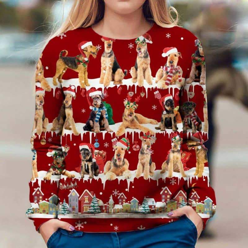 Airedale Terrier Snow Christmas 3D Ugly Sweater