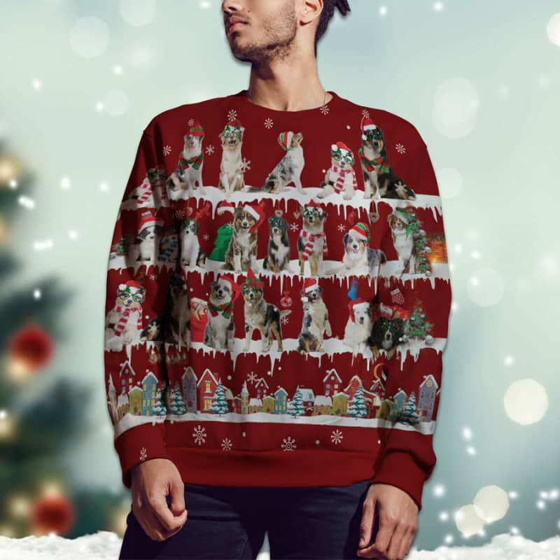 Australian Shepherd Snow Christmas 3D Ugly Sweater
