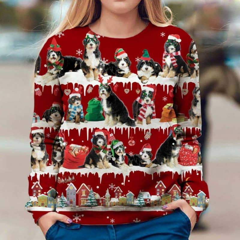 Bernedoodle Snow Christmas 3D Ugly Sweater