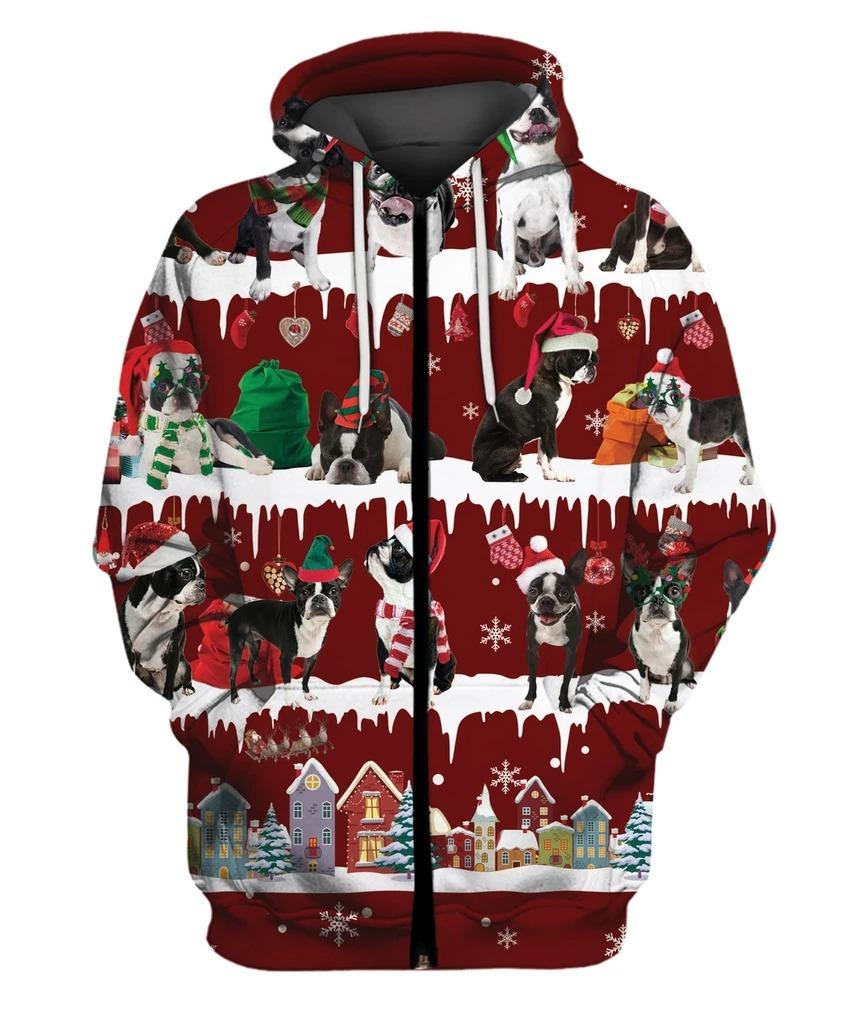 Boston Terrier Snow Christmas 3D Ugly Sweater