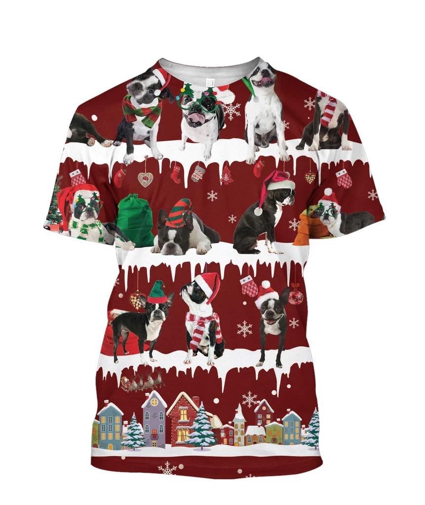 Boston Terrier Snow Christmas 3D Shirt