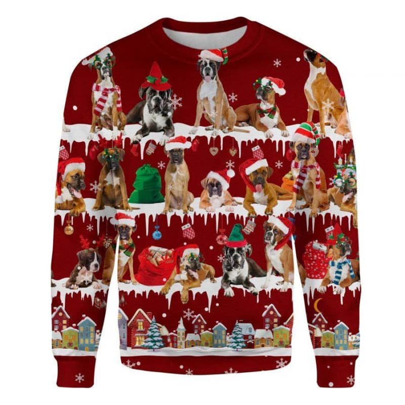 Boxer Dog Snow Christmas 3D Ugly Sweater