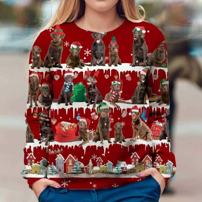 Chocolate Labrador Retriever Snow Christmas 3D Ugly Sweater