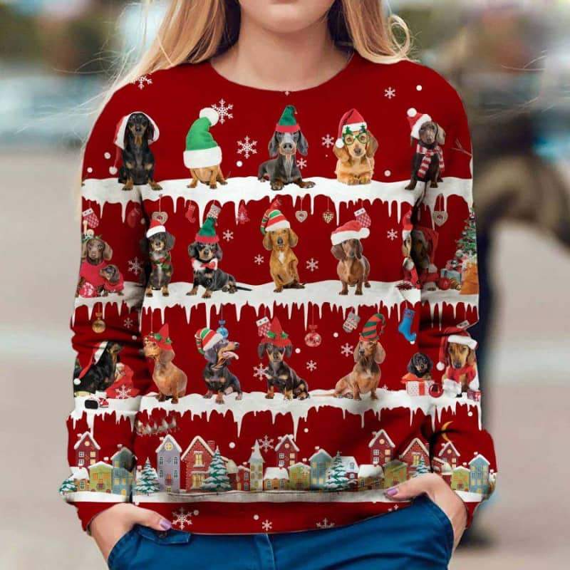 Dachshund Snow Christmas 3D Sweater For Dachshund Lover