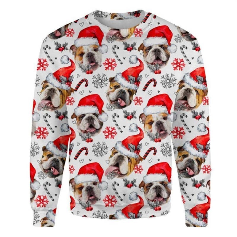 English bulldog xmas decor ugly sweater 1