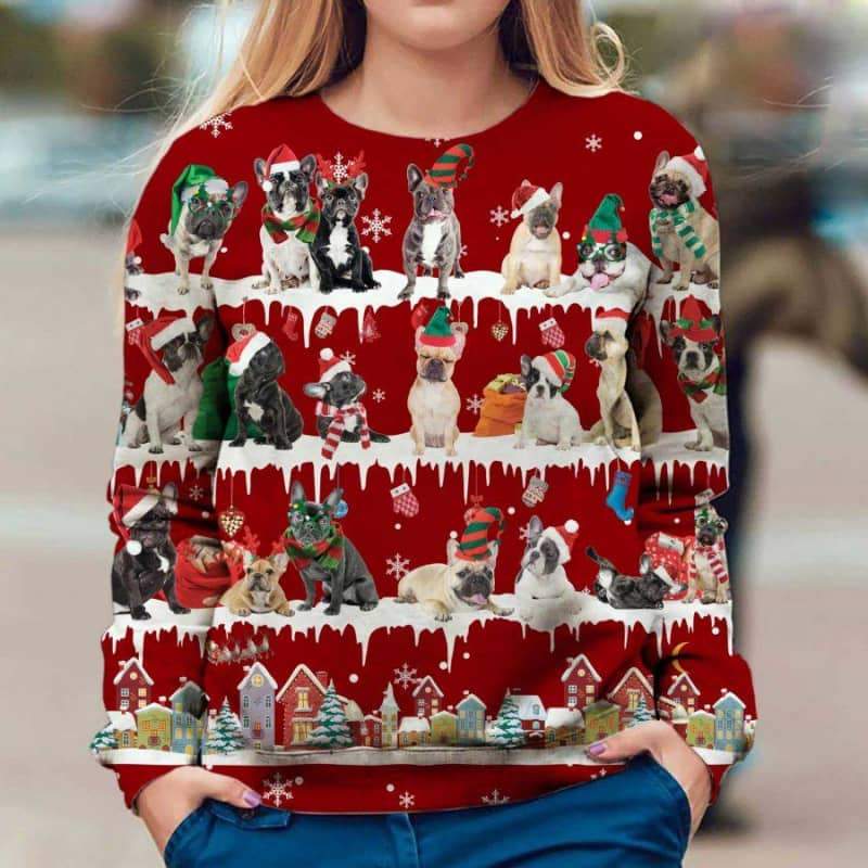 French Bulldog Snow Christmas 3D Ugly Sweater