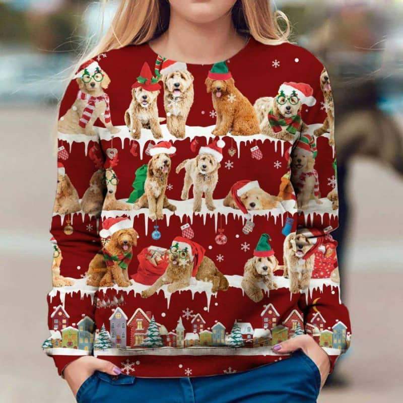 Goldendoodle Snow Christmas 3D Ugly Sweater