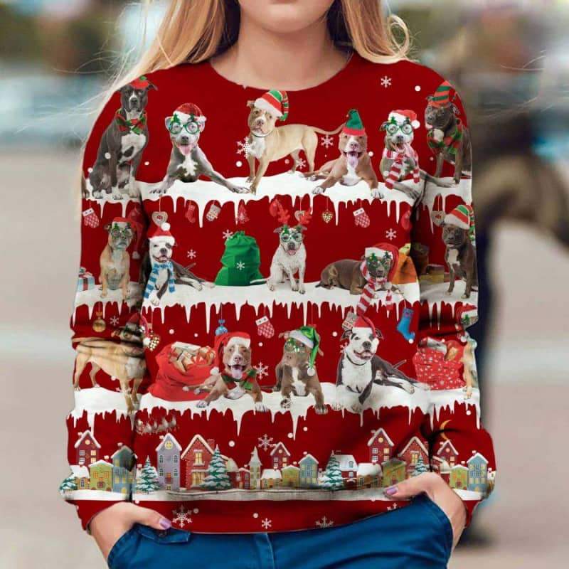 Pitbull Snow Christmas 3D Ugly Sweater