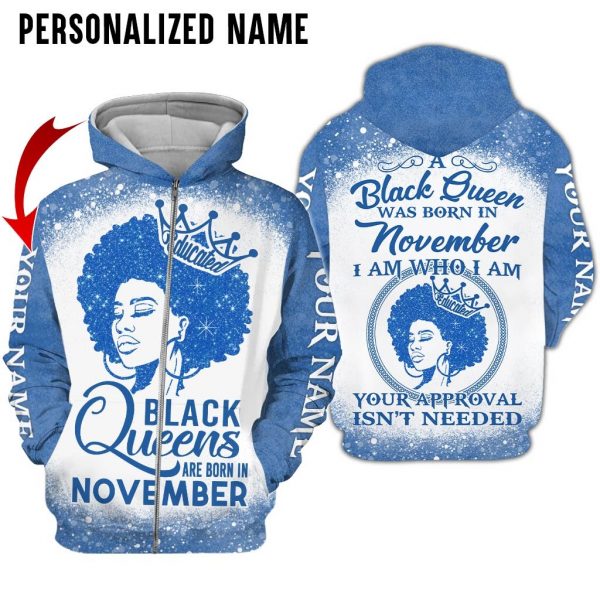 Presonalized Name Black Queen Are Born In November 3D All Over Print Shirt