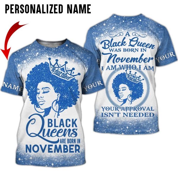 Personalized Name Black Queen Are Born In November 3D All Over Print Shirt