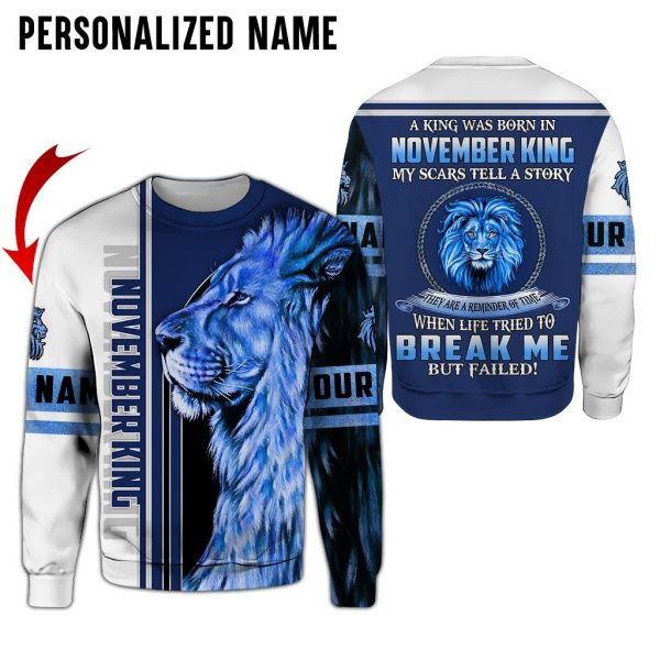 Presonalized Name Lion King Was Born In November Guy 3D All Over Print Shirt