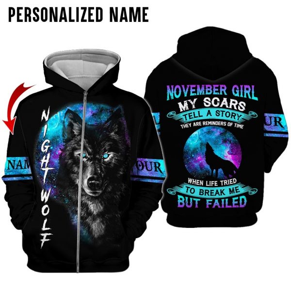 Presonalized Name Wolf November Girl 3D All Over Print Shirt