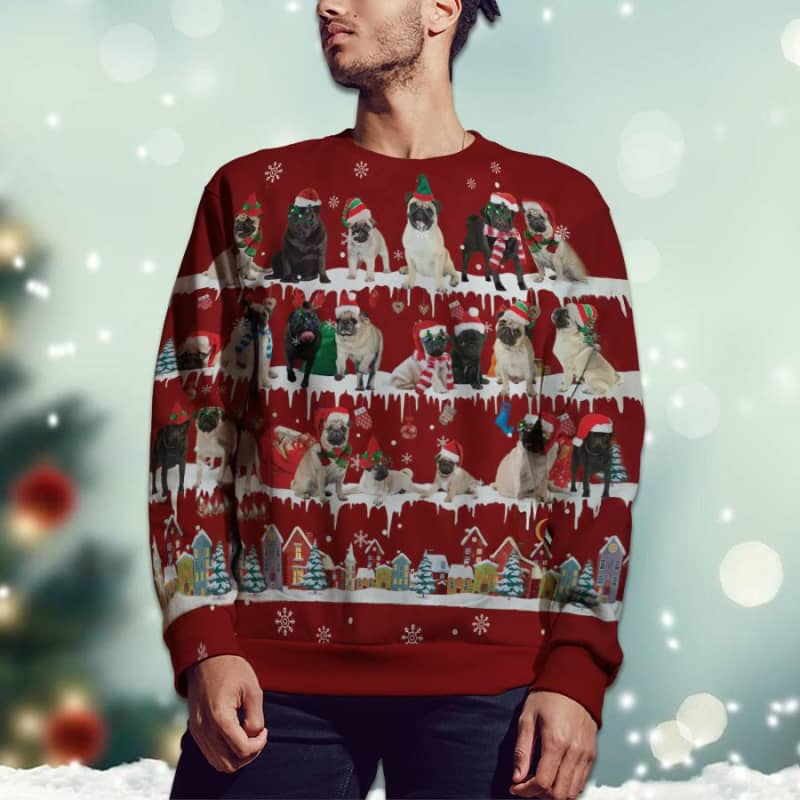 Pug Snow Christmas 3D Ugly Sweater