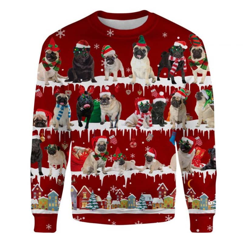 Pug Snow Christmas 3D Ugly Sweater