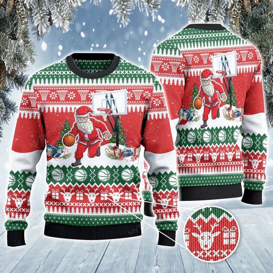 Santa Dribble Basketball All Over Print Ugly Sweater