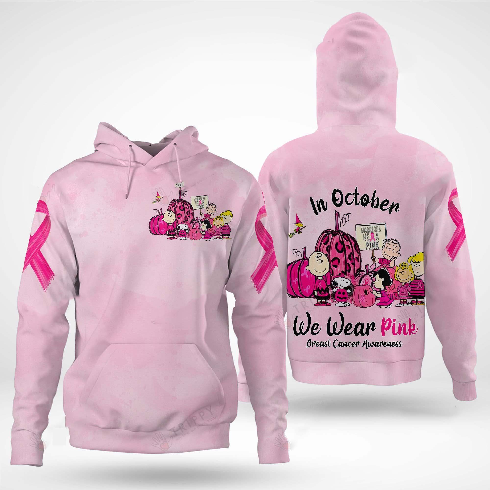 Snoopy and Friends In October we wear pink Breast cancer awareness 3d hoodie