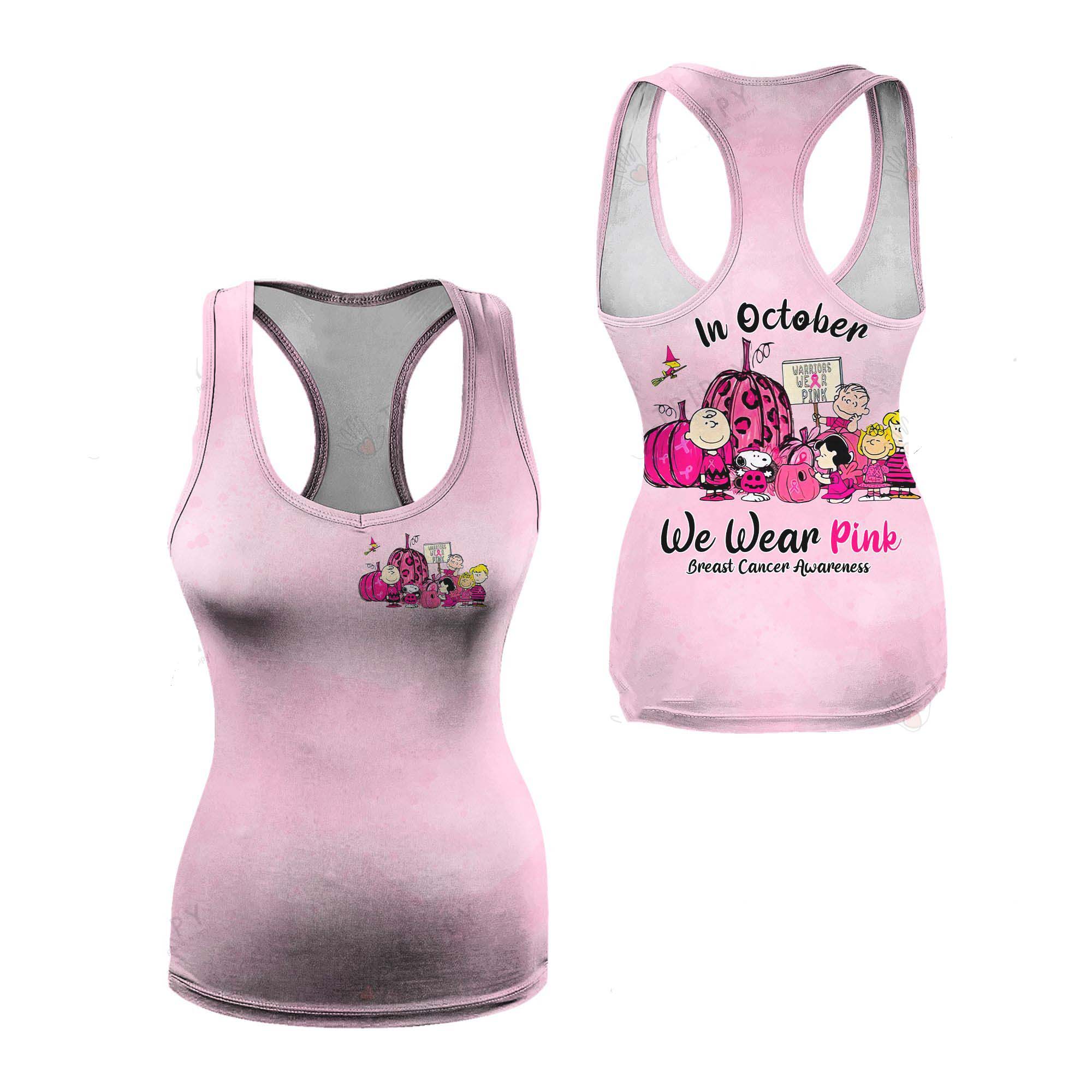 Snoopy and Friends In October we wear pink Breast cancer awareness 3d tank top