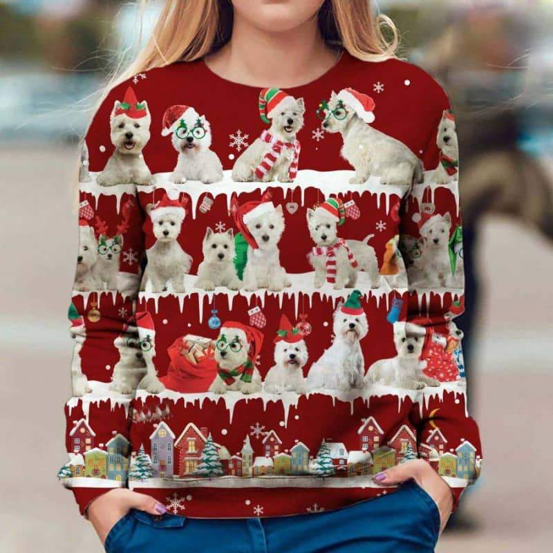 West Highland White Terrier Snow Christmas 3D Ugly Sweater