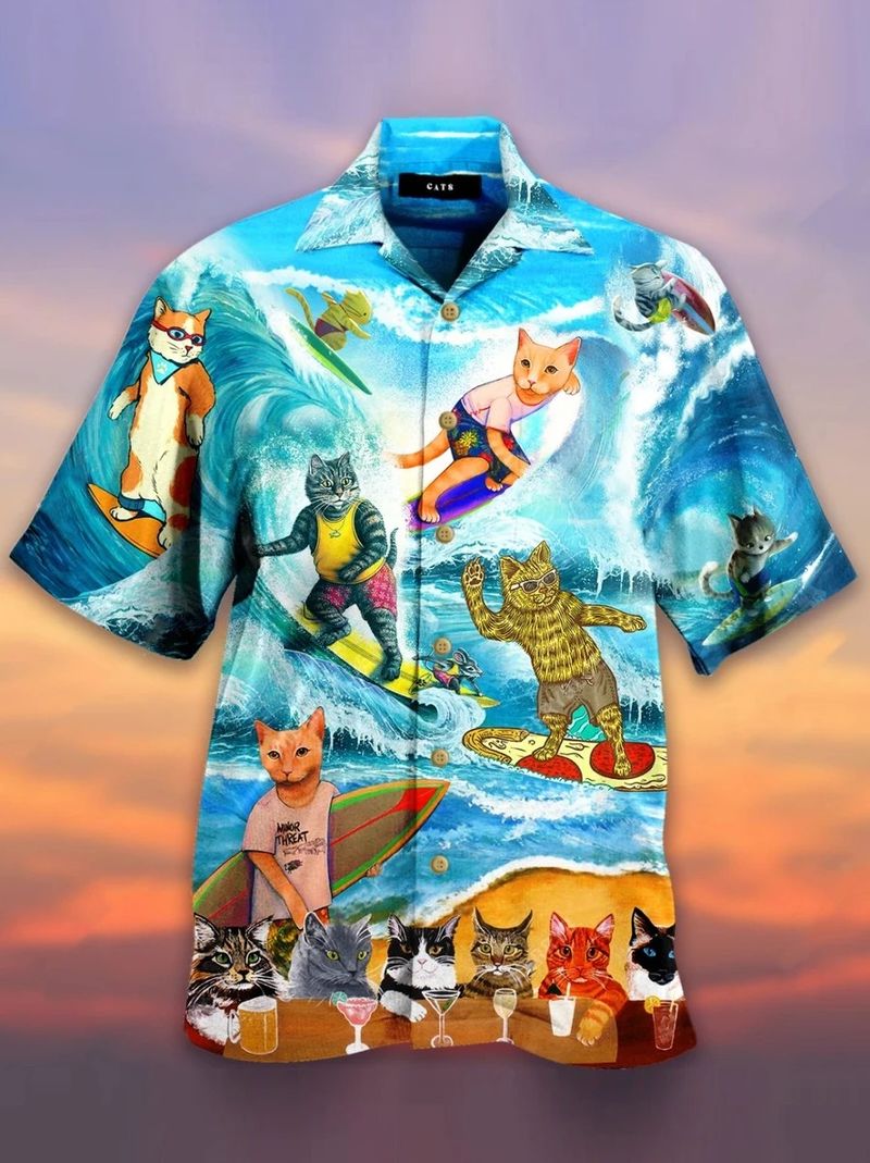 Cat Surfing Hawaiian Shirt