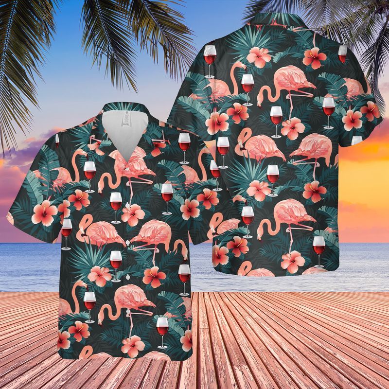 Flamingo And Wine Hawaiian Shirt