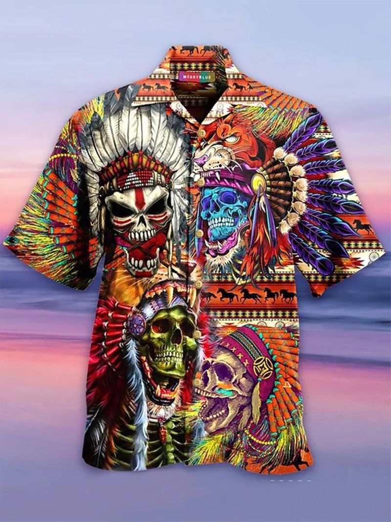 Native American Skull Hawaiian Shirt