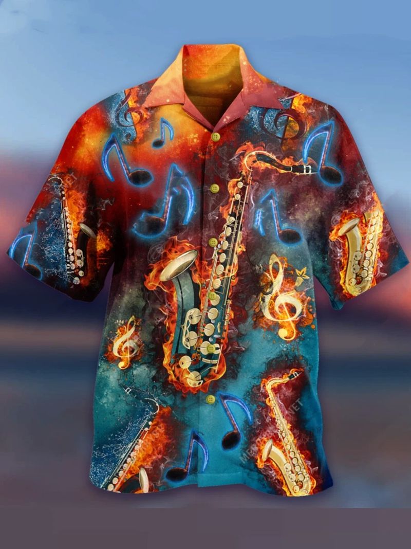 Saxophone Fire Flame Hawaiian Shirt