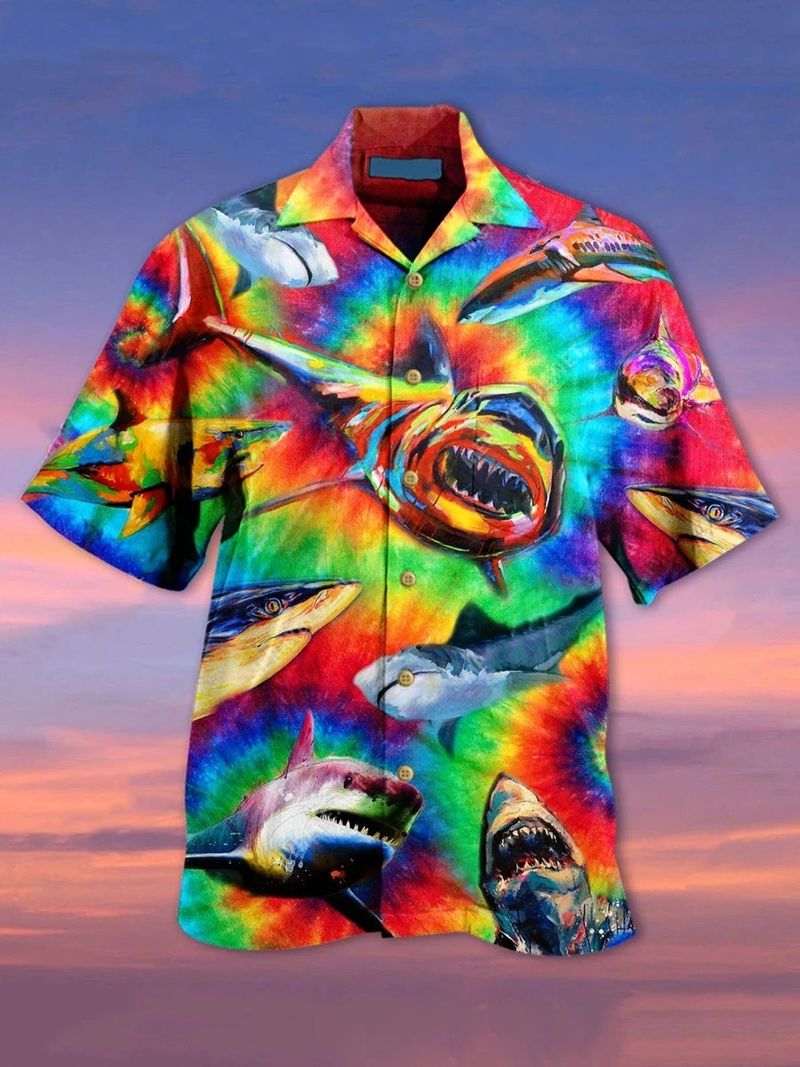 Shark Hippie Colorful Hawaiian Shirt
