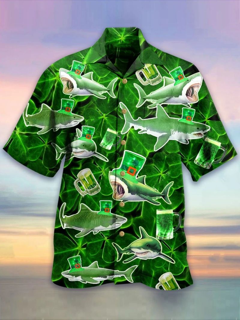 Shark Irish Green Hawaiian Shirt