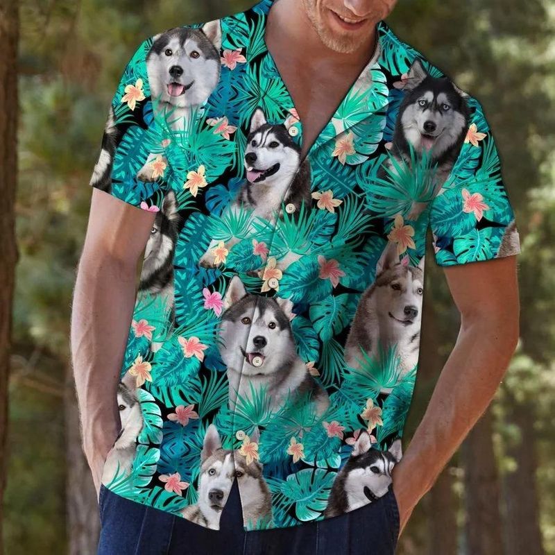 Siberian Husky Tropical Hawaiian Shirt
