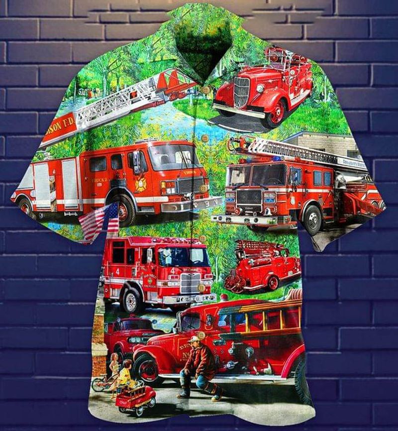 Fire Trucks Hawaiian Shirt