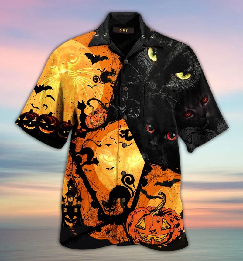 Black Cat Halloween Hawaiian Shirt