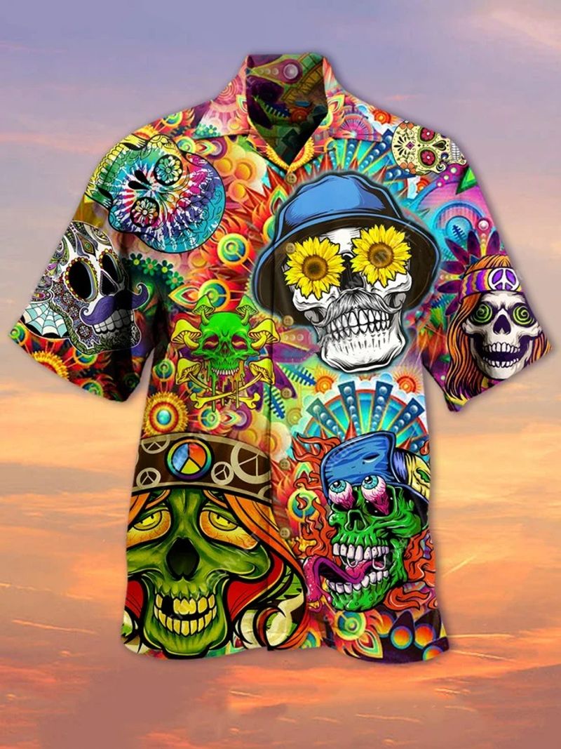 Skull Hippie Peace Hawaiian Shirt