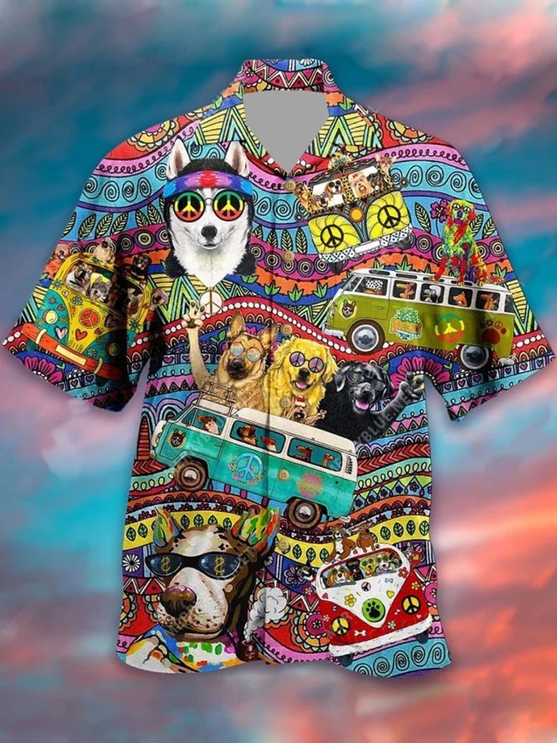 Dogs Hippie Peace Hawaiian Shirt