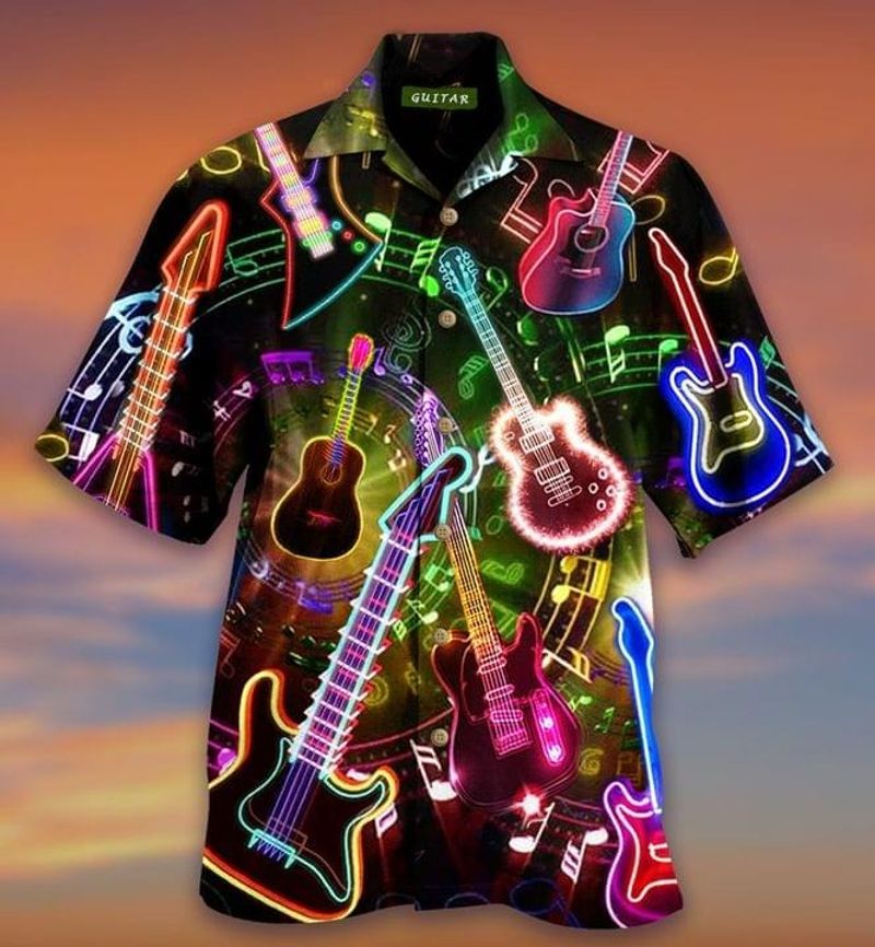 Neon Guitar Light Hawaiian Shirt