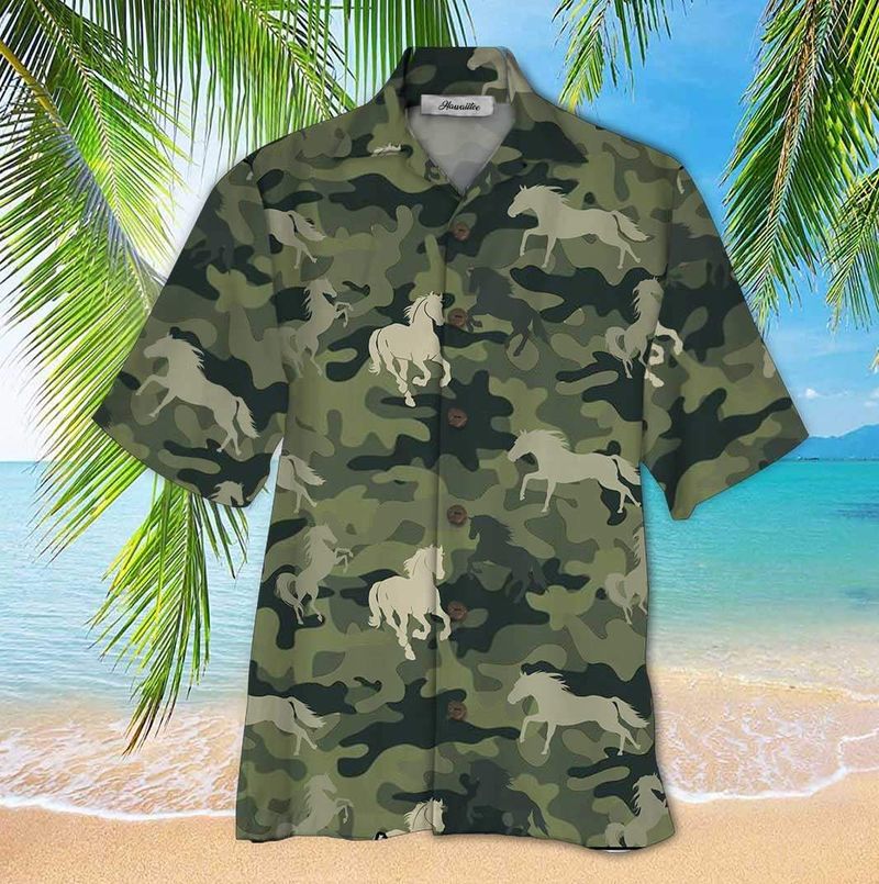 Camo Horses Pattern Hawaiian Shirt