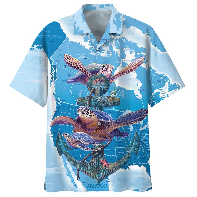 America Turtle Anchor Hawaiian Shirt
