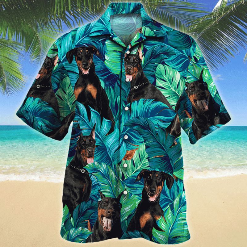 Doberman Pinscher Tropical Hawaiian Shirt
