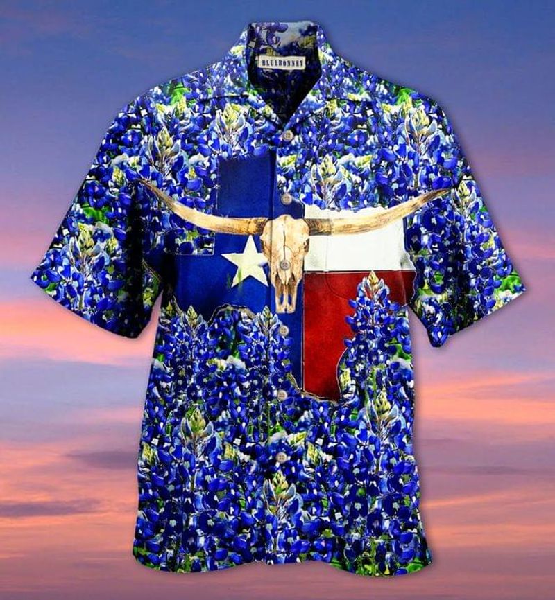 Texas Skull Bluebonnet Hawaiian Shirt